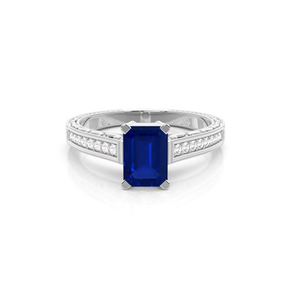 White Gold Emerald Vintage Blue Sapphire Engagement Ring