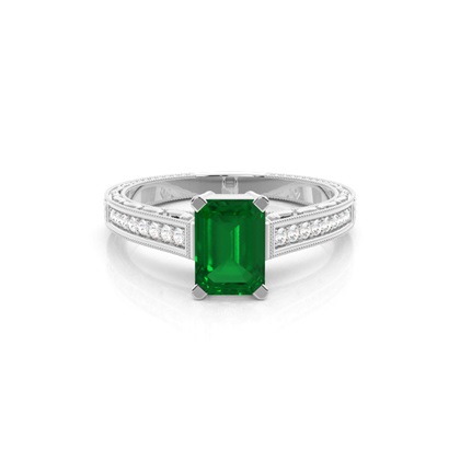 White Gold Emerald Vintage Emerald Engagement Ring