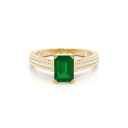 Emerald Yellow Gold Gemstone Diamond Engagement Rings