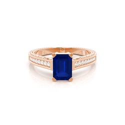 White Gold Emerald Vintage Blue Sapphire Engagement Ring