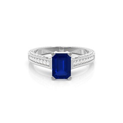 White Gold Emerald Vintage Blue Sapphire Engagement Ring