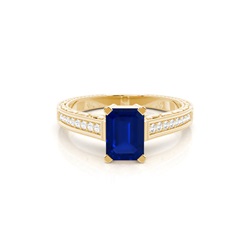 White Gold Emerald Vintage Blue Sapphire Engagement Ring