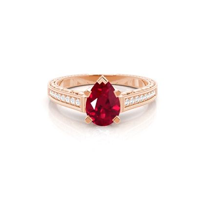 Pear Rose Gold Ruby Diamond Engagement Rings