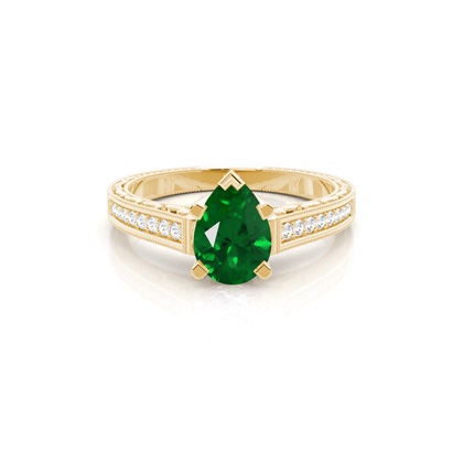 Pear Yellow Gold Emerald Diamond Engagement Rings