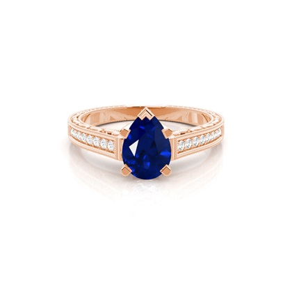 White Gold Round Vintage Blue Sapphire Engagement Ring