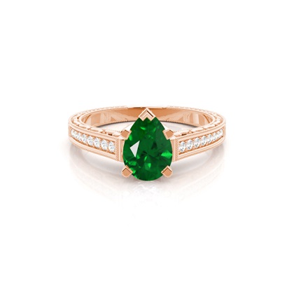 White Gold Round Vintage Emerald Engagement Ring