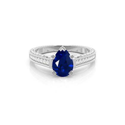 White Gold Round Vintage Blue Sapphire Engagement Ring