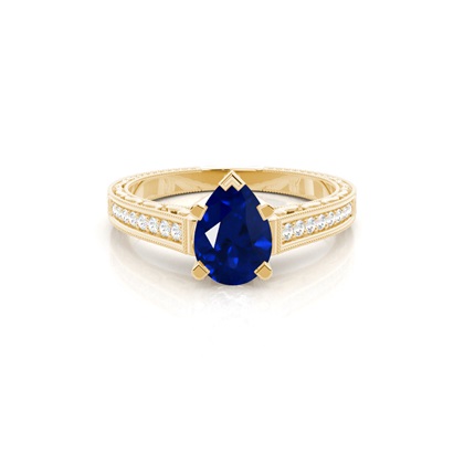 White Gold Round Vintage Blue Sapphire Engagement Ring