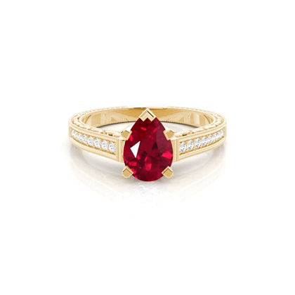 Pear Yellow Gold Gemstone Diamond Engagement Rings