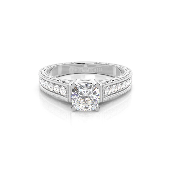 White Gold Cushion Vintage Diamond Engagement Ring