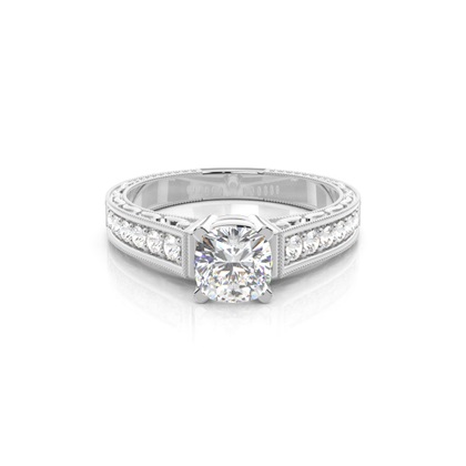 White Gold Cushion Vintage Diamond Engagement Ring