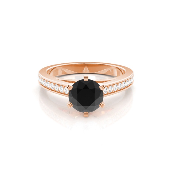 Schwarzer Diamant Verlobungsring medium mit Seitensteinen in einer 6er-Krappenfassung