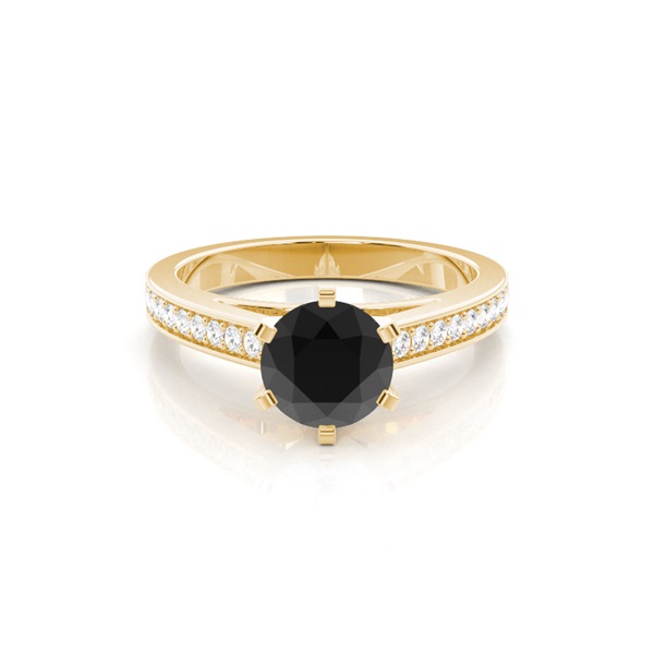 6 Prong Setting Medium Side Stone Engagement Black Diamond Ring