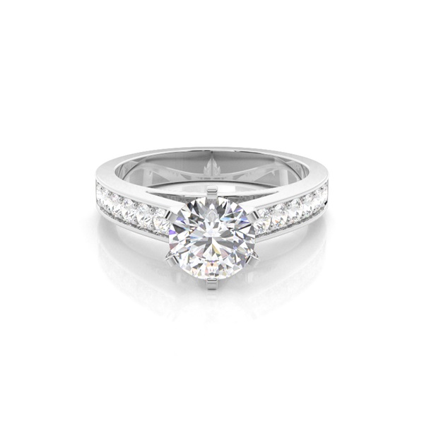 6 Prong Setting Large Side Stone Engagement Ring