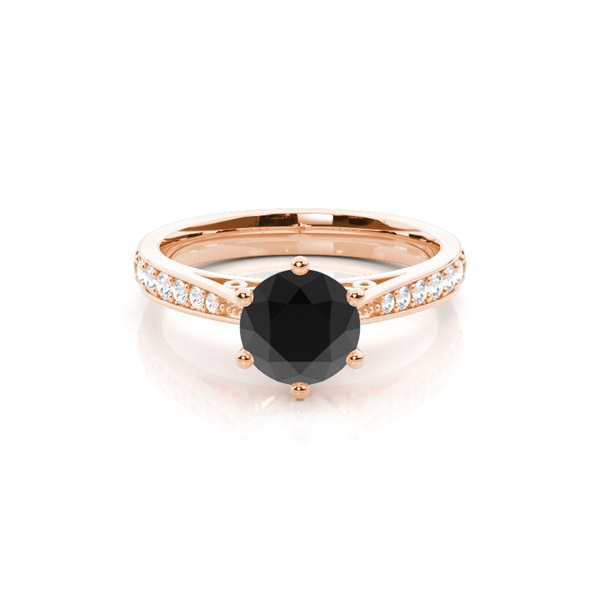 6 Prong Setting Medium Side Stone Engagement Black Diamond Ring
