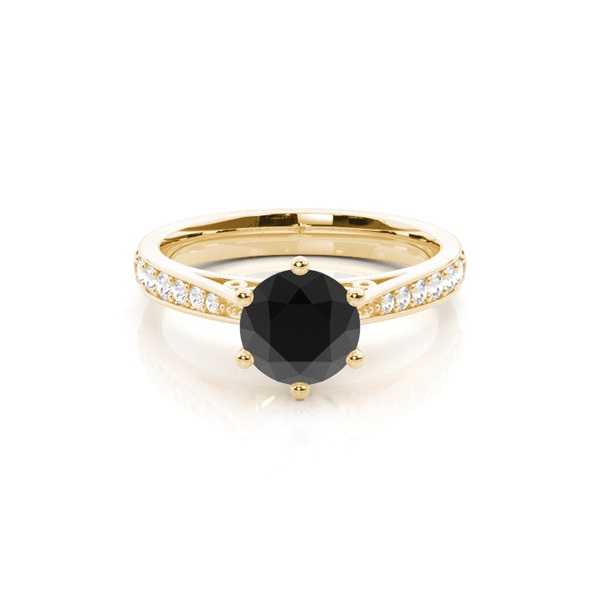 6 Prong Setting Medium Side Stone Engagement Black Diamond Ring