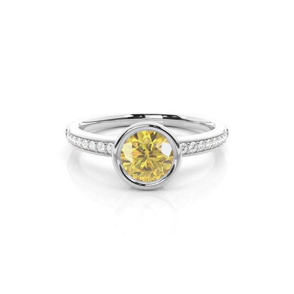 Anello Di Fidanzamento Con Diamante Giallo Pietra Laterale Incastonati