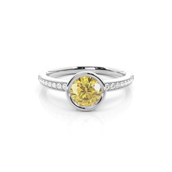 Anello Di Fidanzamento Con Diamante Giallo Pietra Laterale Incastonati