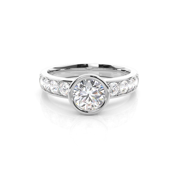Full Bezel Setting Large Side Stone Engagement Ring
