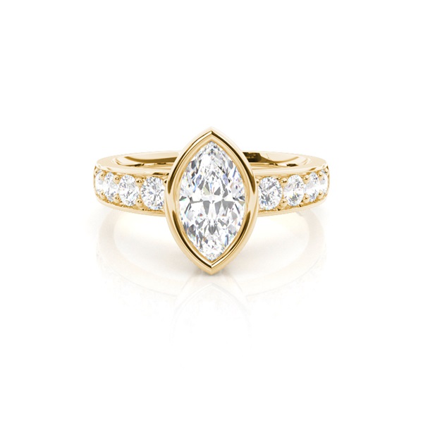 Full Bezel Setting Large Side Stone Engagement Ring