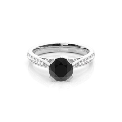                  4 Prong Setting Medium Side Stone Engagement Black Diamond Ring