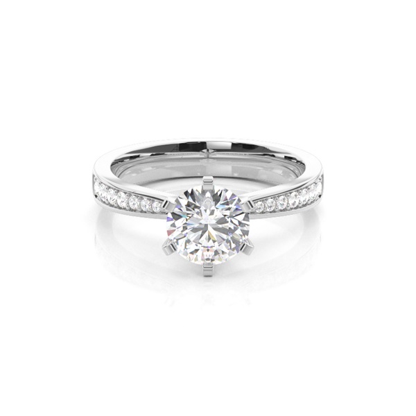 6 Prong Setting Large Side Stone Engagement Ring