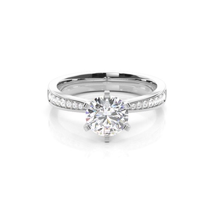 6 Prong Setting Large Side Stone Engagement Ring