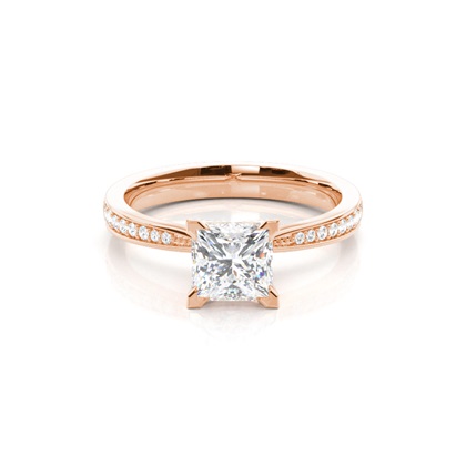 Princess Rose Gold Side Stone Diamond Engagement Rings