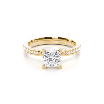 Princess Yellow Gold Side Stone Diamond Engagement Rings