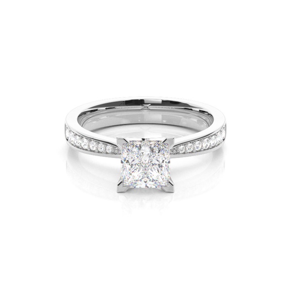 White Gold Round Side Stone Diamond Engagement Ring