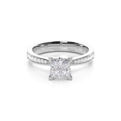 Princess Silver Side Stone Diamond Rings