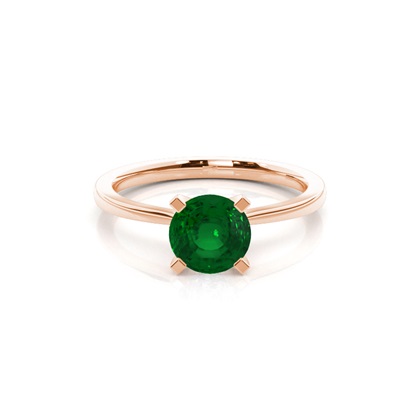 4 Prong Round Emerald Diamond Engagement Ring