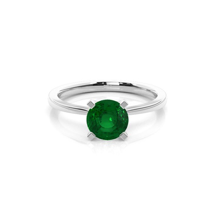 4 Prong Round Emerald Diamond Engagement Ring