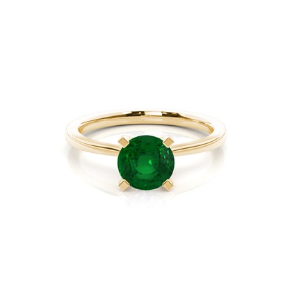 4 Prong Round Emerald Diamond Engagement Ring