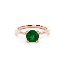 4 Prong Round Emerald Diamond Engagement Ring