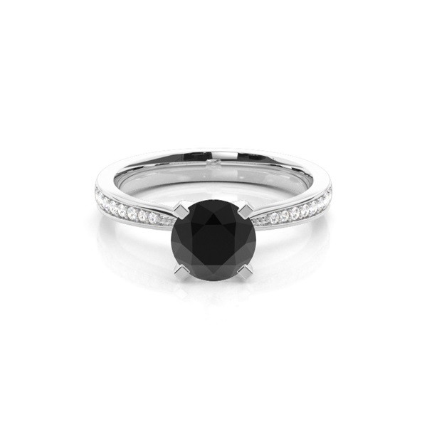 4 Prong Setting Medium Side Stone Engagement Black Diamond Ring