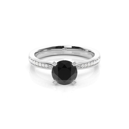 4 Prong Setting Medium Side Stone Engagement Black Diamond Ring