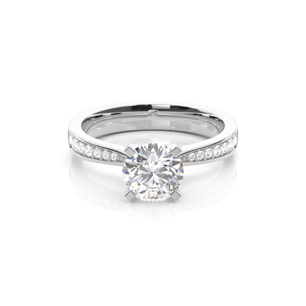 White Gold Round Side Stone Diamond Engagement Ring