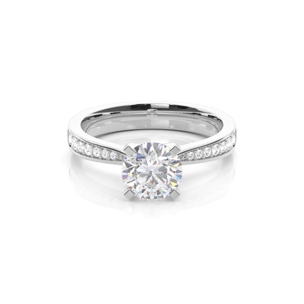 White Gold Round Side Stone Moissanite Engagement Ring