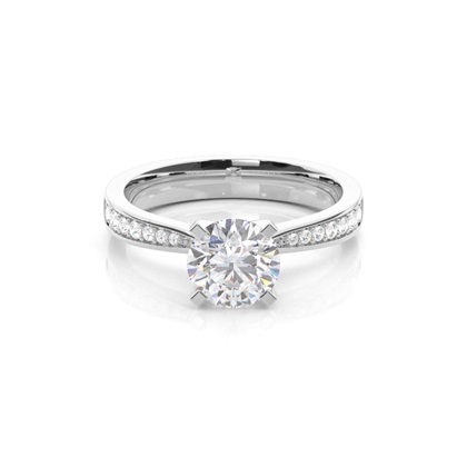 White Gold Round Side Stone Moissanite Engagement Ring