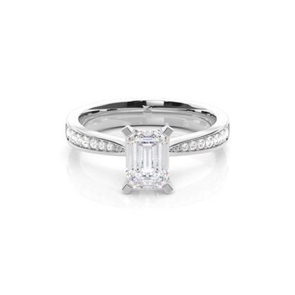 White Gold Round Side Stone Moissanite Engagement Ring