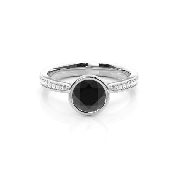Full Bezel Setting Medium Side Stone Engagement Black Diamond Ring
