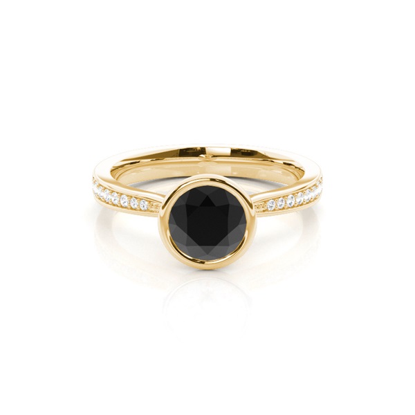 Full Bezel Setting Medium Side Stone Engagement Black Diamond Ring