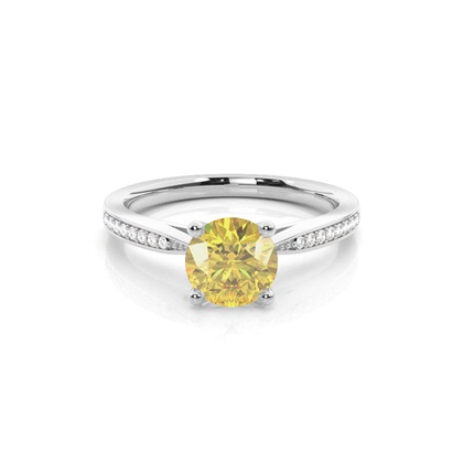 Prong Set Yellow Diamond Side Stone Engagement Ring