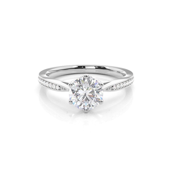 White Gold Round Side Stone Moissanite Engagement Ring