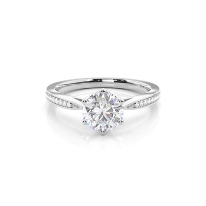 White Gold Round Side Stone Moissanite Engagement Ring