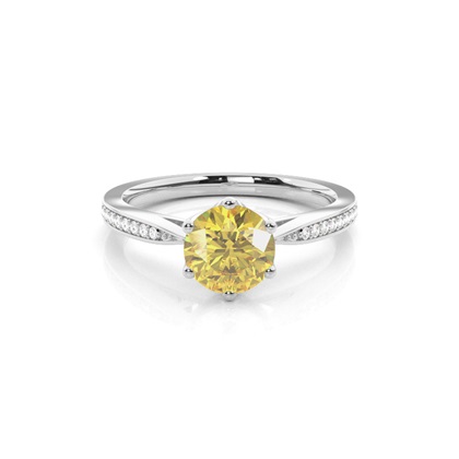 4 Prong Yellow Diamond Side Stone Engagement Ring
