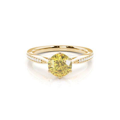 4 Prong Yellow Diamond Side Stone Engagement Ring