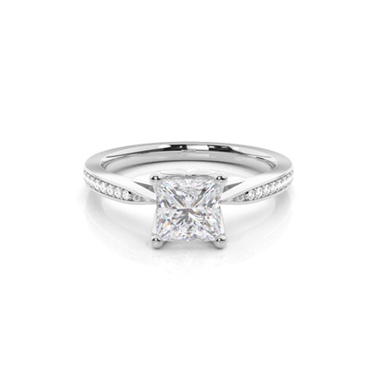 Princess Silver Side Stone Diamond Rings