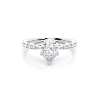 White Gold Round Side Stone Moissanite Engagement Ring